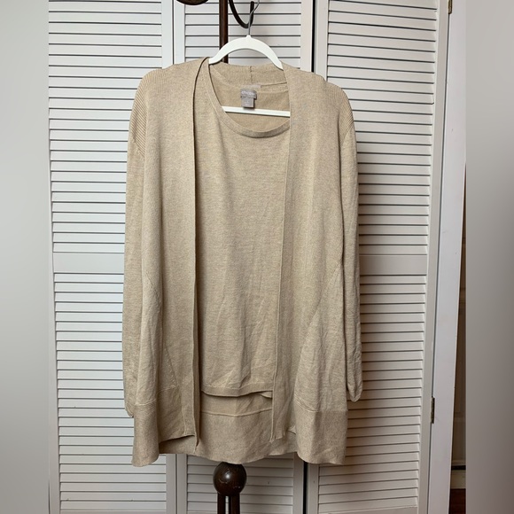 Chico's Sweaters - #38 Chico’s light tan long cardigan women’s size 2 Preowned fall winter spring